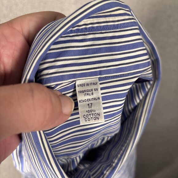 Ralph Lauren Purple Label Dress Shirt Men’s Size 17 Blue White Stripes Italy - Picture 16 of 16